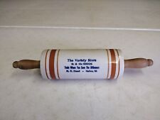 Antique ME Hand 5 & Dime Galva IL Advertising Rust Band Stoneware Rolling Pin picture