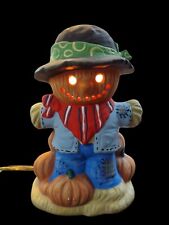 Vintage Scarecrow Figurine With Crow Pumpkins Autumn Fall Lighted Halloween  picture