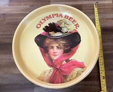 Vintage 1972 Olympia Beer Metal Tray Advertising. Woman Hat Scarf 13