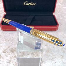 Vintage Cartier Ballpoint Pen Panthere Blue Marble Lacquer & Gold Finish w/Box picture