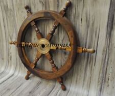 Nautical Wooden Ship Steering Wheel Pirate Decor Wood Brass Fishing Wall Boat  picture