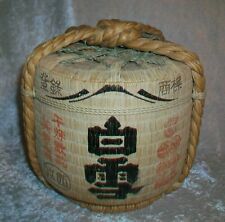 Vintage Japanese Sake Kazaridaru Shrine Wine Reed Rope Stoneware Pottery Barrel picture