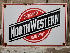 VINTAGE CHICAGO NORTHWESTERN RAILWAY LINE PORCELAIN OLD SIGN TRAIN RAILROAD SIGN picture