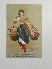 Victorian Trade Card Copy Silk Etching Davis Sewing Machine Woman Flowers picture