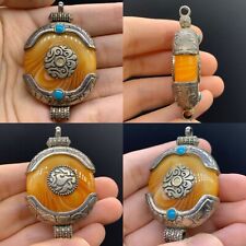 Very rare near eastern stone natural amber mix silver pendant picture