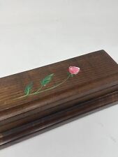 Vintage Wooden Trinket Box Floral Jewelry 13x3 A84 picture