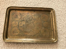 Vintage Middle Eastern Folklore Islamic/Christian Brass Tray 10 3/4” By 14 3/4” picture