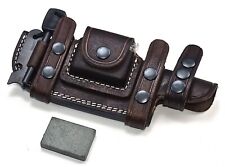 CFK IPAK Handmade Horizontal Brown Leather Scout Knife Sheath & Accessories Set picture