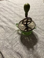 1920's URANIUM DEPRESSION GLASS GREEN MEASURING CUP + A&J  HAND MIXER EGG BEATER picture