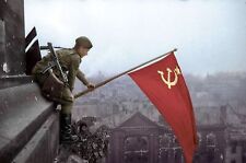 1945 Soldier Waves A Soviet Flag Over Berlin Photo (161-o ) picture