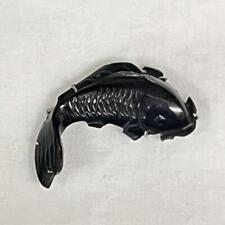 Japanese Antique Carp Fish Black Natural Stone Obi Clasp picture