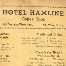 1940s Hotel Hamline Coffee Shop Menu 545 North Snelling Avenue St Paul Minnesota picture