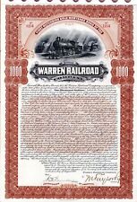 Warren Railroad Co. - 1900 dated $1,000 New Jersey Railway Bond - Railroad Bonds picture