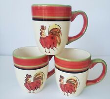 Set of 3 Tabletops Gallery Colorful Rooster Chicken Ceramic 12 oz Mug Cups  picture
