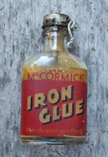 Old Empty Advertising Bottle McCormick IRON GLUE Original Paper Label Lock Cap picture