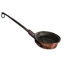 Antique 1800's Copper Skillet Frying Pan Saute Pan Hand Forged Iron Handle picture
