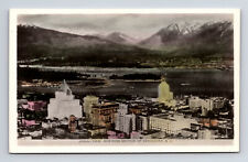 RPPC Aerial View Business Section Vancouver BC Hand Colored Real Photo Postcard picture