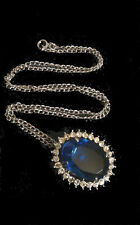 Vintage Royal Sapphire Crystal Amulet Jewelry Gem Gemstone Jewel Chain Pendant  picture