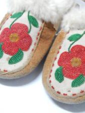 VINTAGE CREE INDIAN FLORAL BEADED MOCCASINS ON MOOSE picture