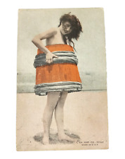 1920s Exhibit Supply Co Risque GIRL WEARING BARREL Arcade Photo Card Roaring 20s picture