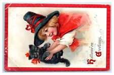 c1910s Postcard- FRANCE BRUNDAGE HALLOWEEN HALLOME'EN GREETINGS LITTLE GIRL CAT picture