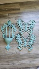 1970s Vintage Blue/green Butterfly Wall Decor Hanging Set Syroco Dart Burwood  picture