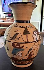 Beautiful Southwestern Style Hand Painted Mexico Stoneware Scalloped Edge Vase picture