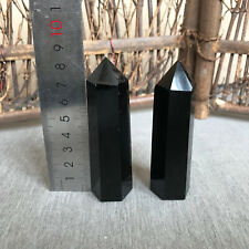 2PCS natural obsidian quartz obelisk crystal wand point healing 85-90mm picture