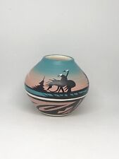Vintage Navajo Mountain Rainbow Pottery Mini Bowl Naatsiilid Signed Hand Painted picture