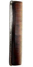 Antique Men's Comb Brown With Metal Trim Fancy Design Handle 7.25in picture