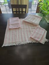Vintage Sears Cotron Pink Stripe Fringe Bath Towel 5pc Set Made In USA picture