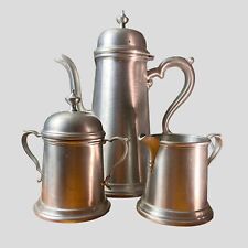 JOSTEN'S PEWTER COFFEE TEA POT Sugar Bowl Creamer Set Marked 130 Vintage Lovely picture