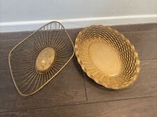 Vintage Brass Plated Oval Metal Wire Basket Table Decor Fruit Bread MCM Kitchen picture