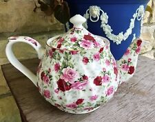 Vintage Red Pink Rose Chintz Teapot by Darice Classic Romantic Charm picture