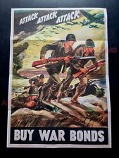 1943 WW2 USA ATTACK BUY WAR BONDS ARMY SOLDIER BATTLE TANK PROPAGANDA POSTER 536 picture