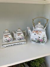 FRANKLIN  MINT~ BIRDS and FLOWERS Of The ORIENT Tea Set CREAMER & SUGAR Tray picture