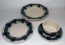 4 Pc Hartstone Pottery Buffalo Plaid Check Green Bowls & Plates Lot UNUSED picture