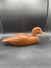Vintage Folk Art Hand Carved Wood Stain Finished Duck Decoy Figurine 14 1/4” picture