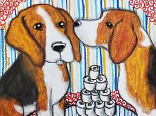 Beagle Hoarding TP Giclee Art Print 13 x 19 Signed by Artist KSams Dogs Vintage picture