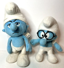 Rare Smurfs Brainy & Grouchy Plush Stuffed Toy Blue Gift 11