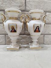2X pieces pair of 19th Century Vase statue Jesus Christ virgin Mary Hand Made picture