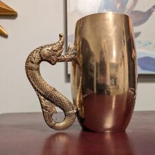 Viking Brass Tankard Beer Mug DRAGON Handle Gold Tone Vintage Beer Stein EUC picture