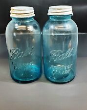 Set of 2 Vintage Ball Blue Perfect Mason Half Gallon Size Fruit Jar w/ Zinc Lid picture