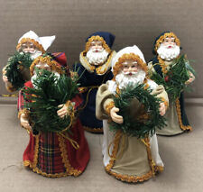 Five Vintage Style Victorian Santas Fancy Outfits Old Fashioned Greenery Santa picture