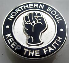 NORTHERN SOUL BADGE - KEEP THE FAITH - BLACK - SILVER PLATE - LARGE 22MM DIA picture