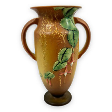 Roseville Pottery Fuchsia Vase 899-9 Brown Vintage 1938 Double Handled Floral 9