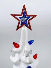 50 Red White Blue Lights bulbs w 3D Star Topper for Ceramic Christmas Tree *NEW* picture