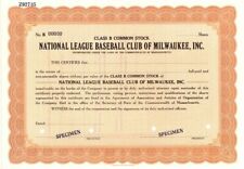 National League Baseball Club of Milwaukee, Inc. - Specimen Stock Certificate -  picture