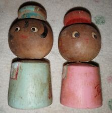 Wooden Sailor Boy and Girl Salt and Pepper Shakers Mid Century Japanese Vintage picture