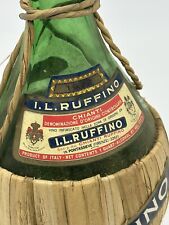 Vtg 1972 I.L Ruffino Chianti EMPTY Green Glass Wine Bottle Rattan Wrap L@@K picture